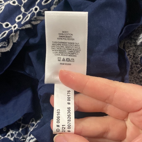 Express Printed navy and white Eyelet Lace Trim Faux Wrap Dress no belt size XL - Picture 14 of 15